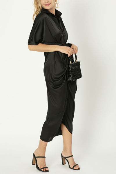 Midi Dress Satin Wrap Asymmetrical Hem