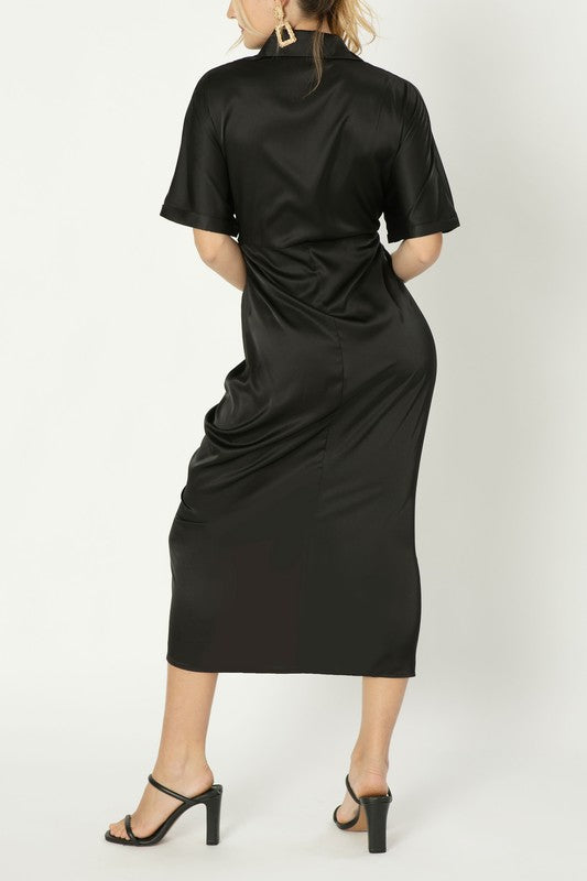 Midi Dress Satin Wrap Asymmetrical Hem