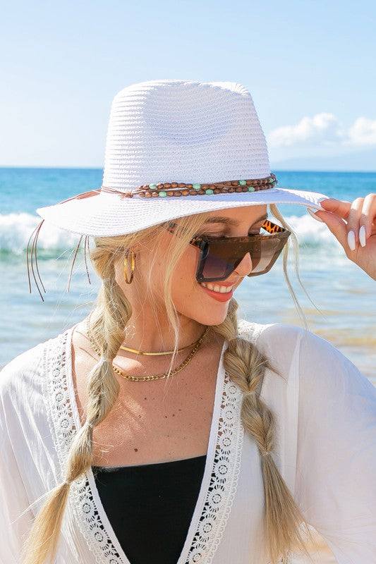 Hat Fedora Beaded Suede Tie