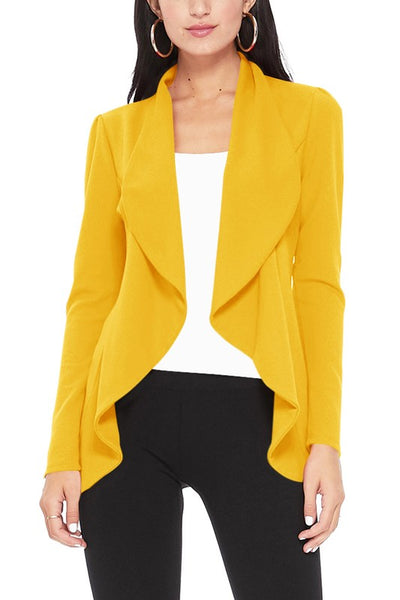 Blazer Open Front Waist Length Asymmetric Hem