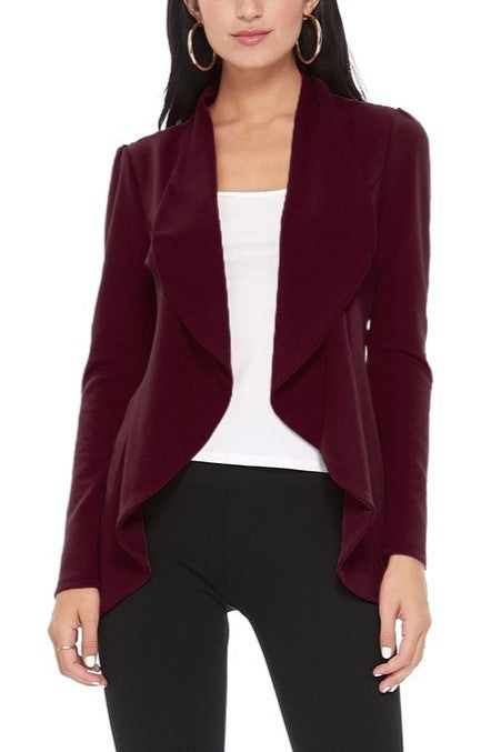 Blazer Open Front Waist Length Asymmetric Hem