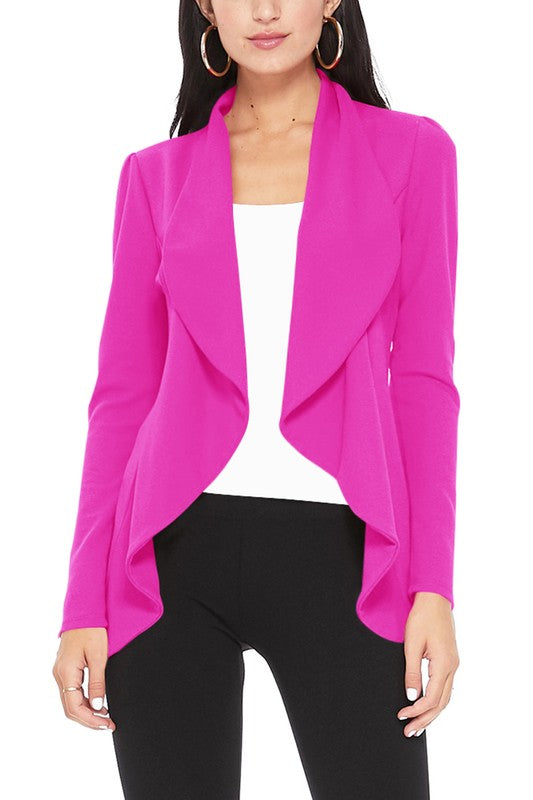 Blazer Open Front Waist Length Asymmetric Hem