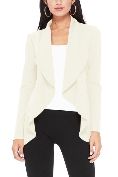 Blazer Open Front Waist Length Asymmetric Hem