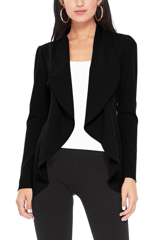 Blazer Open Front Waist Length Asymmetric Hem