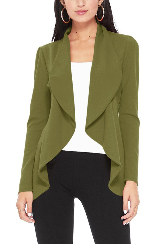 Blazer Open Front Waist Length Asymmetric Hem