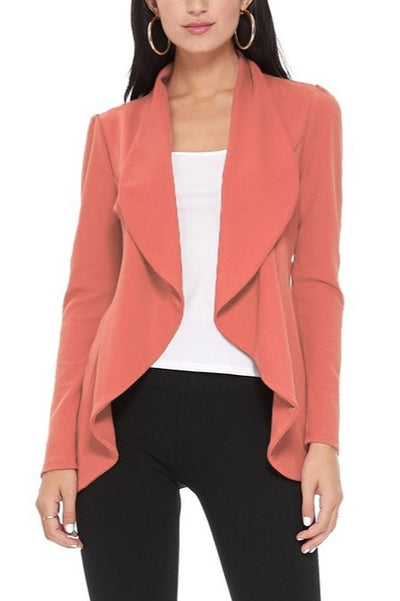 Blazer Open Front Waist Length Asymmetric Hem