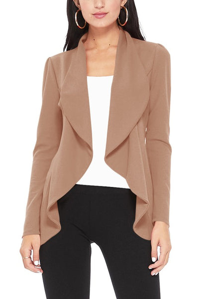 Blazer Open Front Waist Length Asymmetric Hem