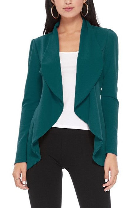 Blazer Open Front Waist Length Asymmetric Hem