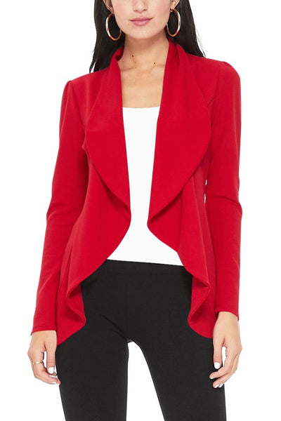 Blazer Open Front Waist Length Asymmetric Hem