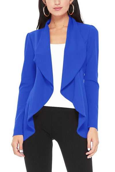 Blazer Open Front Waist Length Asymmetric Hem