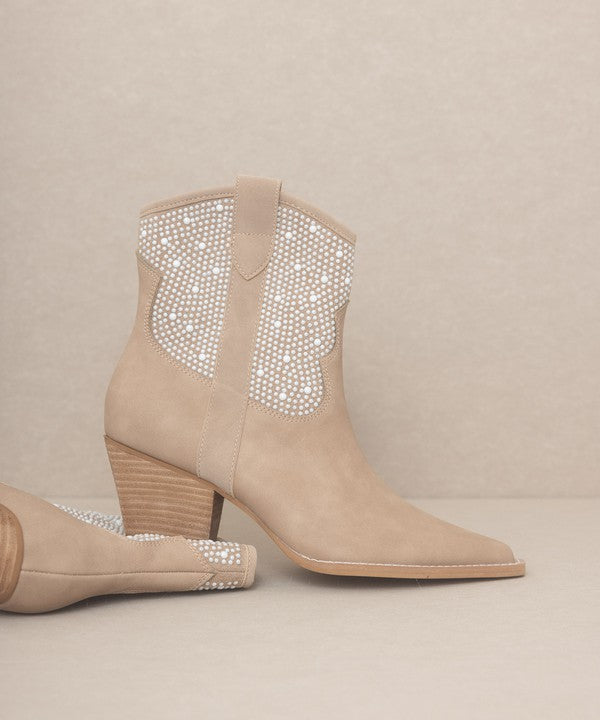 Boots Pearl Studded Western Style