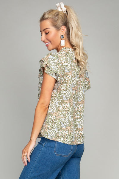 Blouse Ditsy Floral Print Butterfly Sleeve