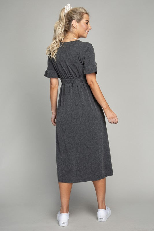 Midi Dress Button Trim Knit