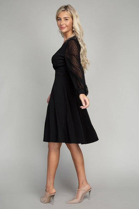 Midi Dress Swiss Dot Puff Sheer Sleeve