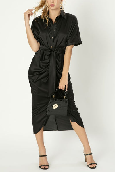 Midi Dress Satin Wrap Asymmetrical Hem