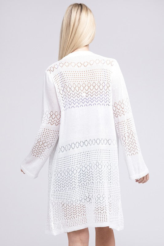 Cardigan Embroidered Eyelet Textured Knit