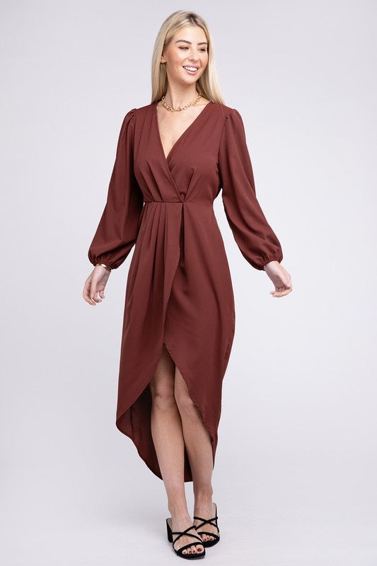 Midi Dress Wrap Asymmetrical Hem