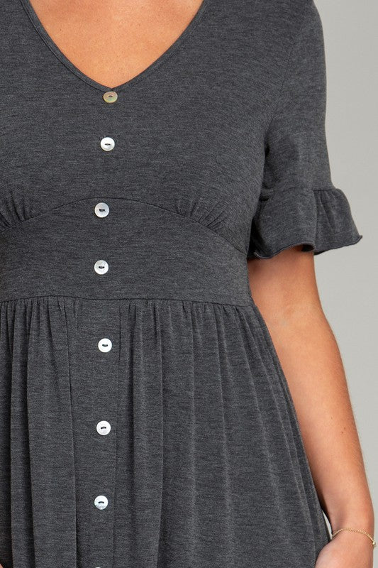 Midi Dress Button Trim Knit