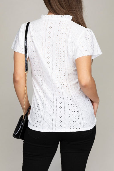 Blouse Embroidered Eyelet With Ruffle