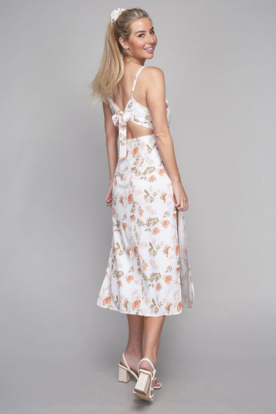 Midi Dress Floral Print French Tie Backless