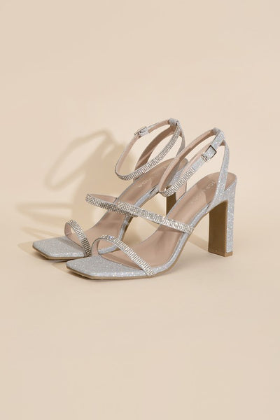 Heels Ankle Strap And Vamp Strap Silver Rhinestone