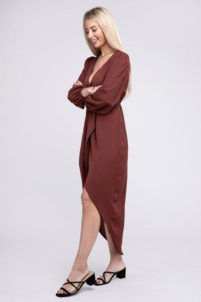 Midi Dress Wrap Asymmetrical Hem