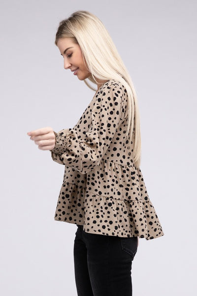 Blouse Leopard Print Ruffle Hem