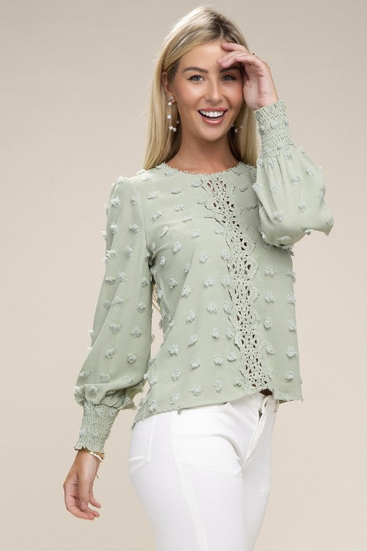 Blouse Swiss Dot Contrast Lace