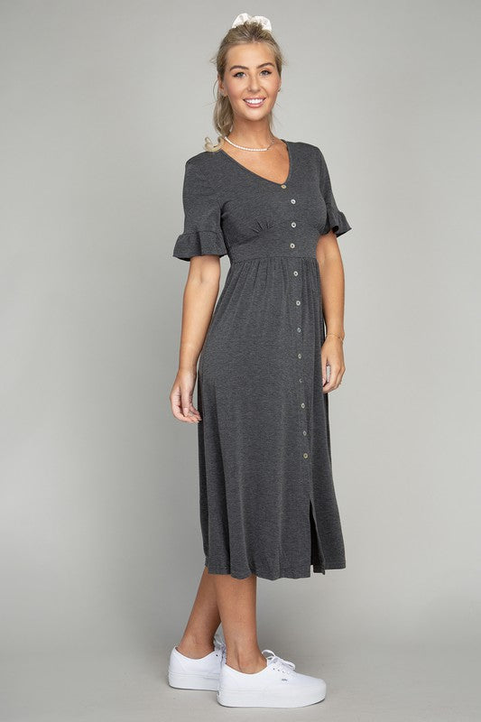 Midi Dress Button Trim Knit