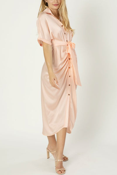 Midi Dress Satin Wrap Asymmetrical Hem