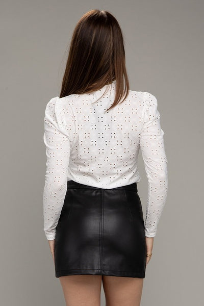 Blouse Embroidered Eyelet Puff Sleeve