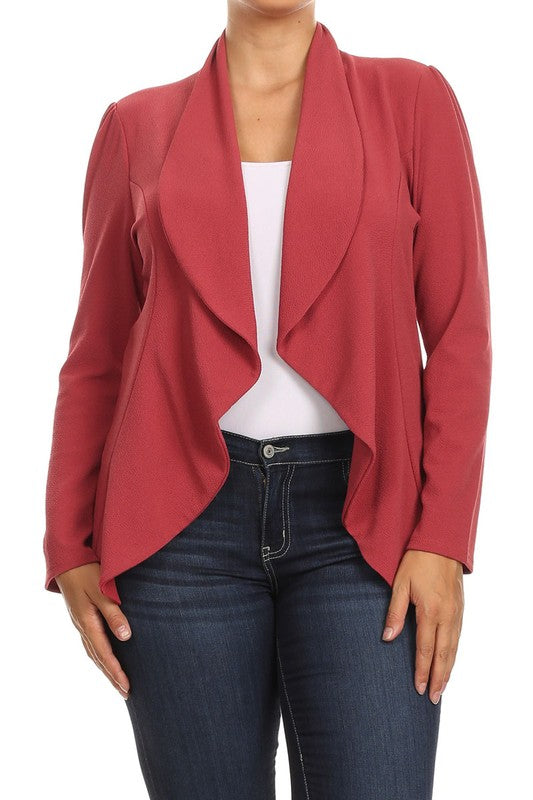 Plus Blazer Open Front Waist Length Asymmetric Hem