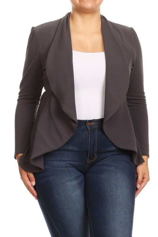 Plus Blazer Open Front Waist Length Asymmetric Hem