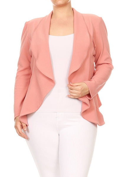 Plus Blazer Open Front Waist Length Asymmetric Hem