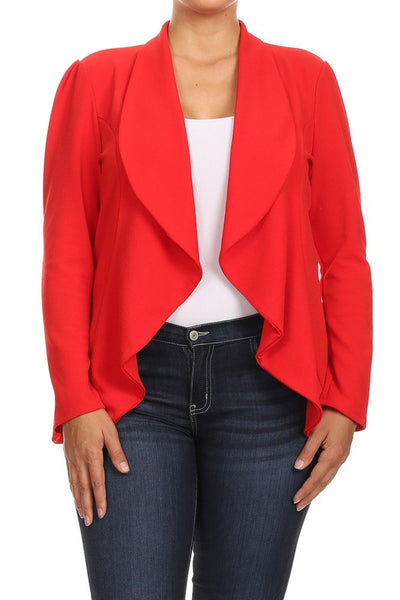 Plus Blazer Open Front Waist Length Asymmetric Hem