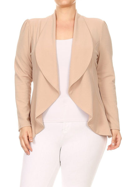 Plus Blazer Open Front Waist Length Asymmetric Hem