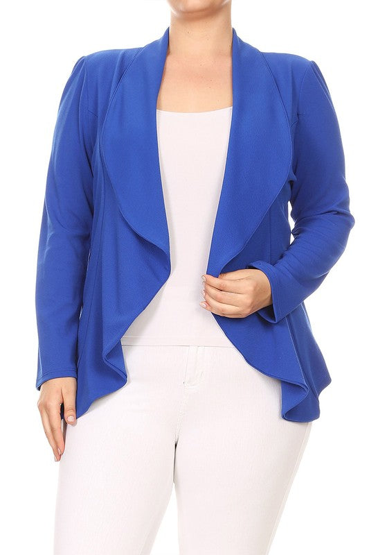 Plus Blazer Open Front Waist Length Asymmetric Hem