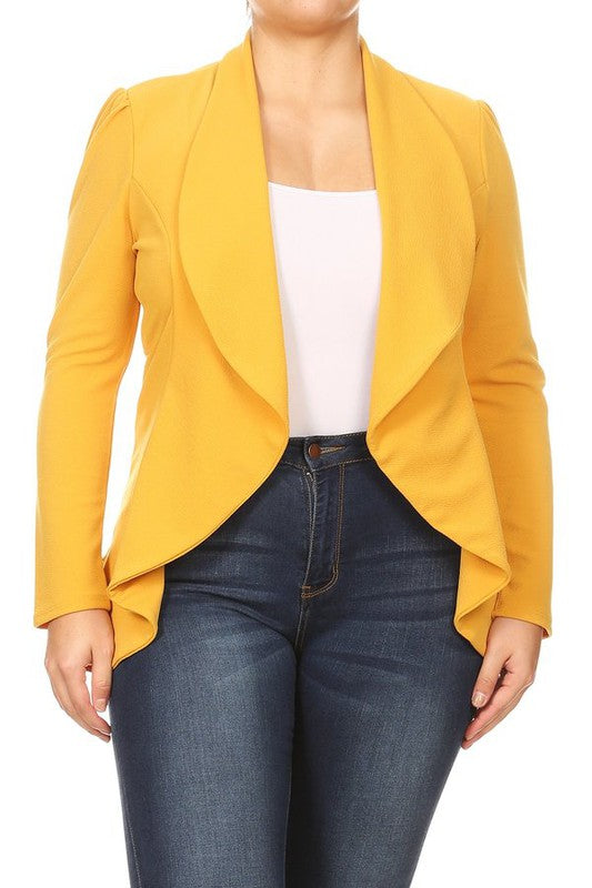 Plus Blazer Open Front Waist Length Asymmetric Hem