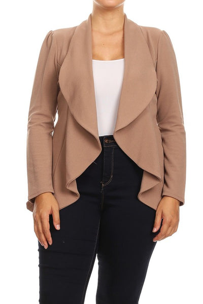 Plus Blazer Open Front Waist Length Asymmetric Hem