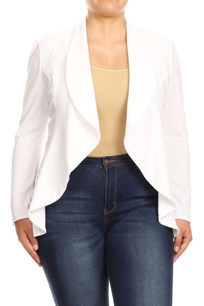 Plus Blazer Open Front Waist Length Asymmetric Hem