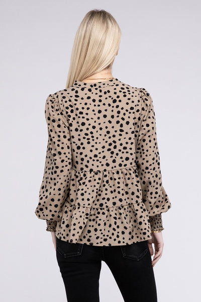 Blouse Leopard Print Ruffle Hem