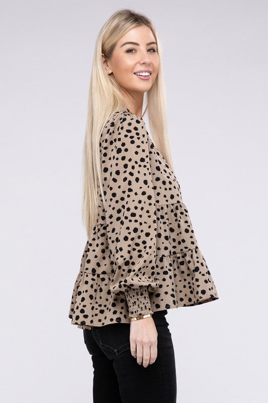 Blouse Leopard Print Ruffle Hem