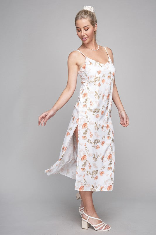 Midi Dress Floral Print French Tie Backless