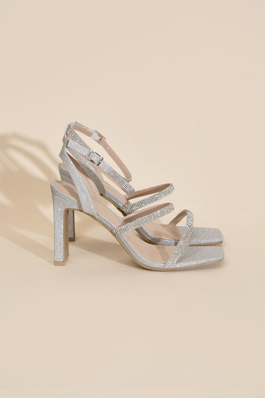 Heels Ankle Strap And Vamp Strap Silver Rhinestone