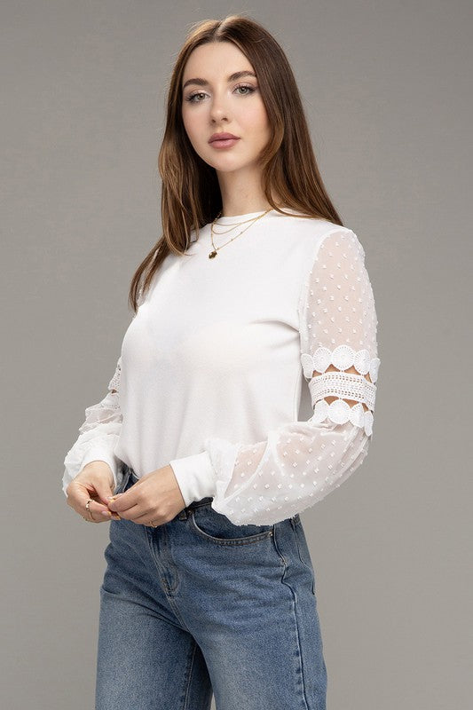 Blouse Contrast Swiss Dot Lace Trim