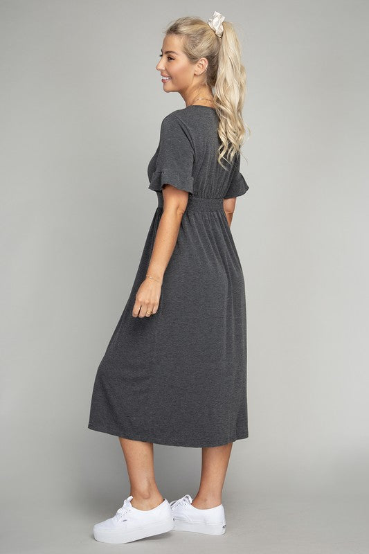 Midi Dress Button Trim Knit