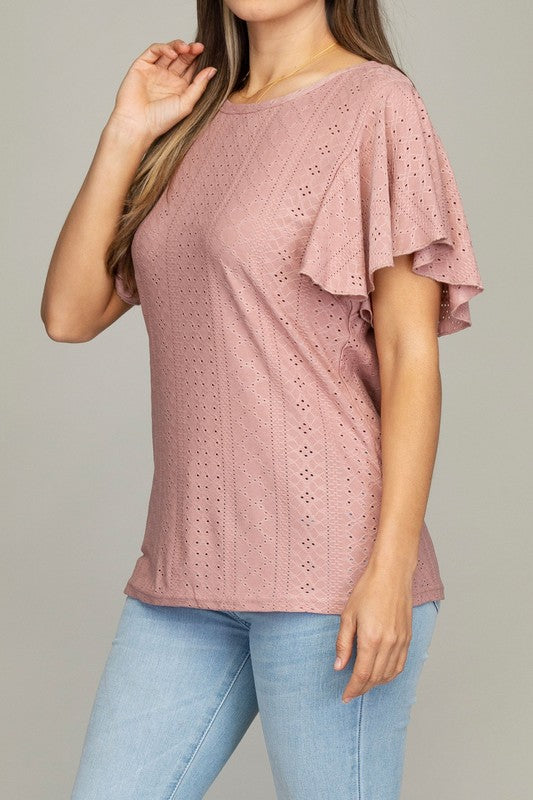 Blouse Wing Sleeve Embroidered Eyelet