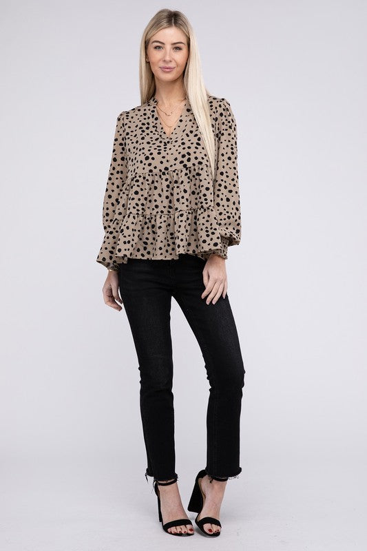 Blouse Leopard Print Ruffle Hem