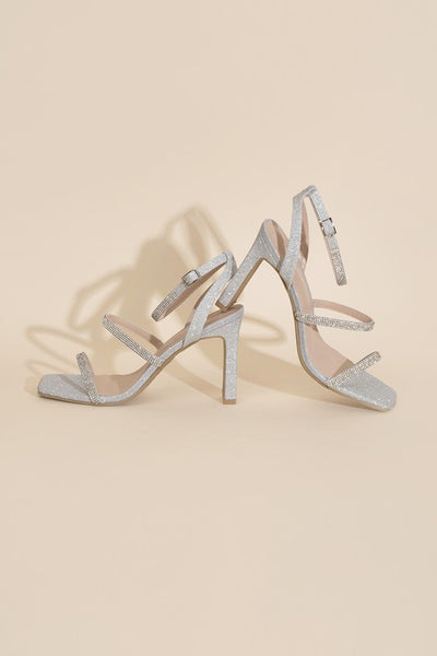 Heels Ankle Strap And Vamp Strap Silver Rhinestone