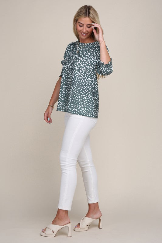 Blouse Dot Print Puff Sleeve